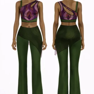 5 Women's Aura Wave Mesh Top & Cross-Waist Legging Set